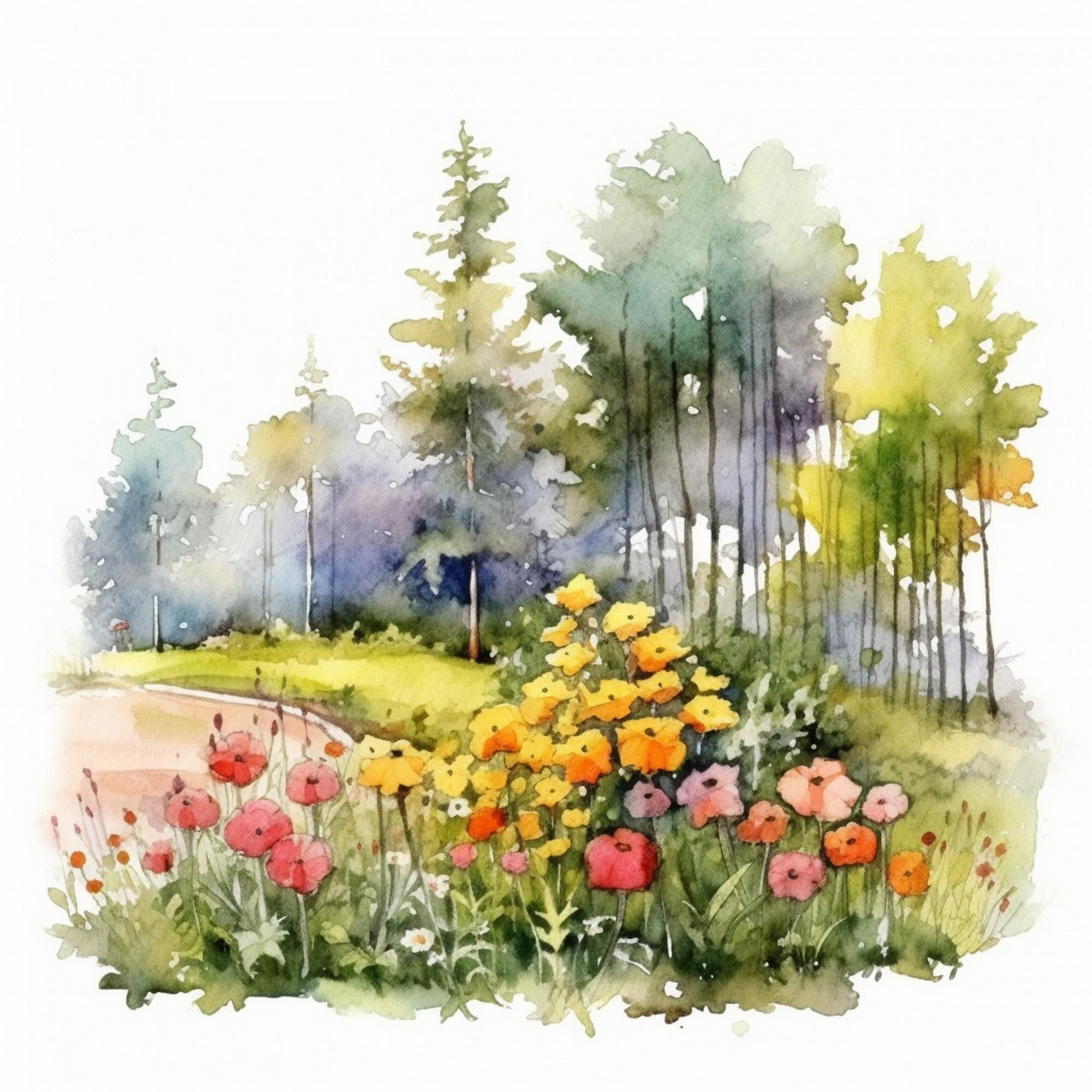 Desenhos de flores em aquarela de jardins pintados para inspirar