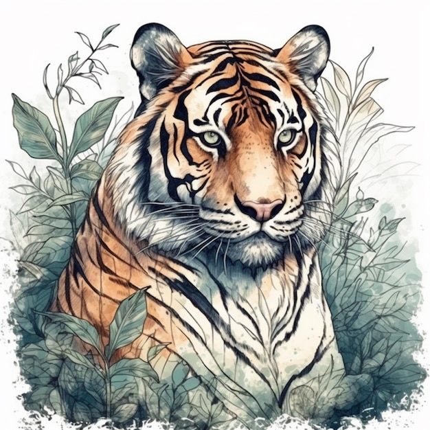 Pintura em aquarela de um tigre