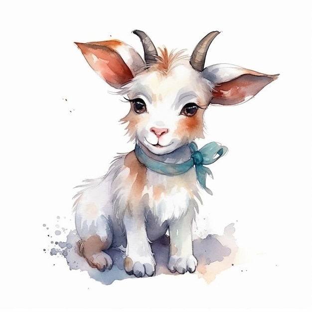 Pintura em aquarela de uma cabra bonita isolada no fundo branco