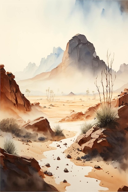 Pintura em aquarela de uma cena do deserto generativa ai