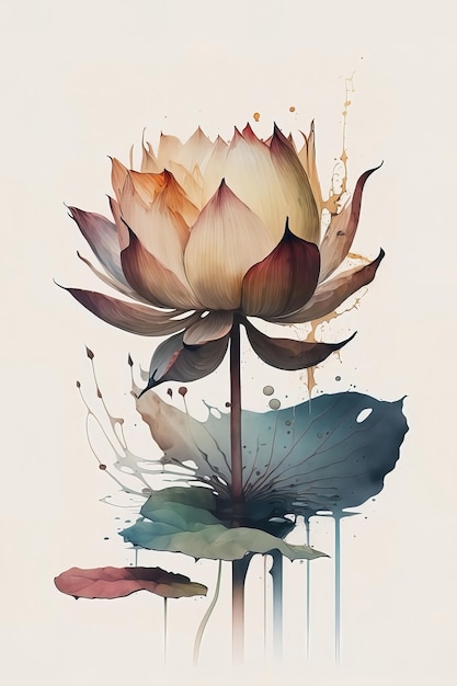 Pintura em aquarela de uma flor de lótus