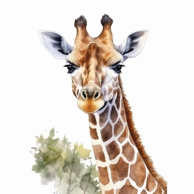 Pintura em aquarela de uma girafa