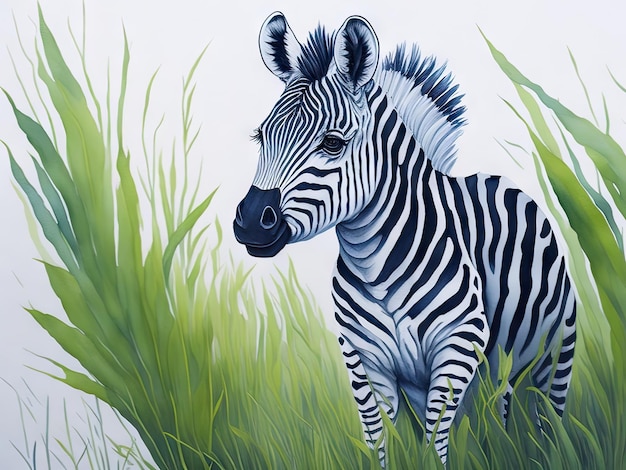 Pintura em aquarela de uma linda zebra bebê em fundo branco ai generative