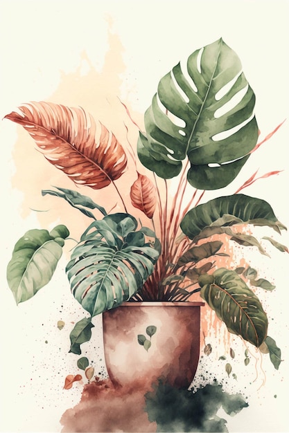 Pintura em aquarela de uma planta em vaso generativa ai