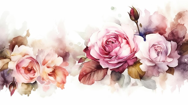 Pintura em aquarela de uma rosa em um fundo grunge generativo ai