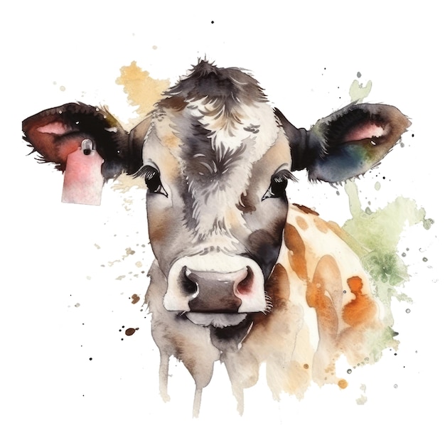 Pintura em aquarela de uma vaca