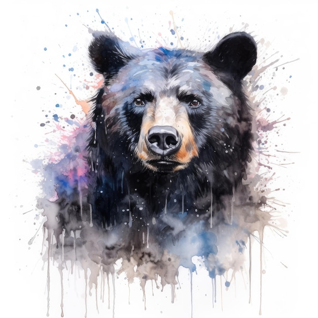 Pintura em aquarela de urso preto