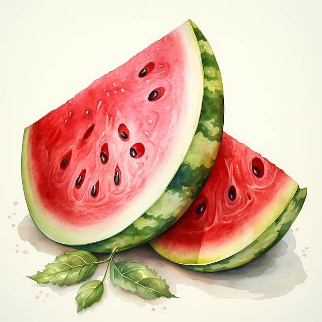 Pintura em aquarela desenhada à mão de frutas de melancia em um fundo branco