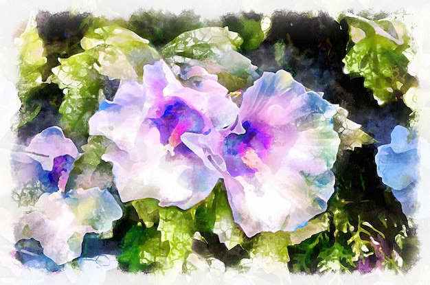 Pintura em aquarela flores desabrochando arte digital moderna imitação de pintados à mão com corante aquarells