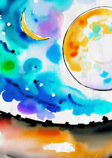 Pintura em aquarela mágica da lua