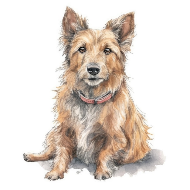 Pintura em aquarela Minimalista de Terrier Australiano em Cores Pastel Suaves