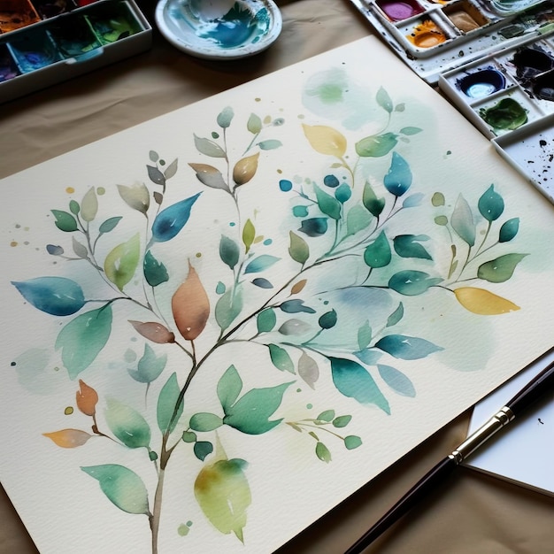 Pintura em aquarela simples, cores bonitas e calmas Gerar Ai