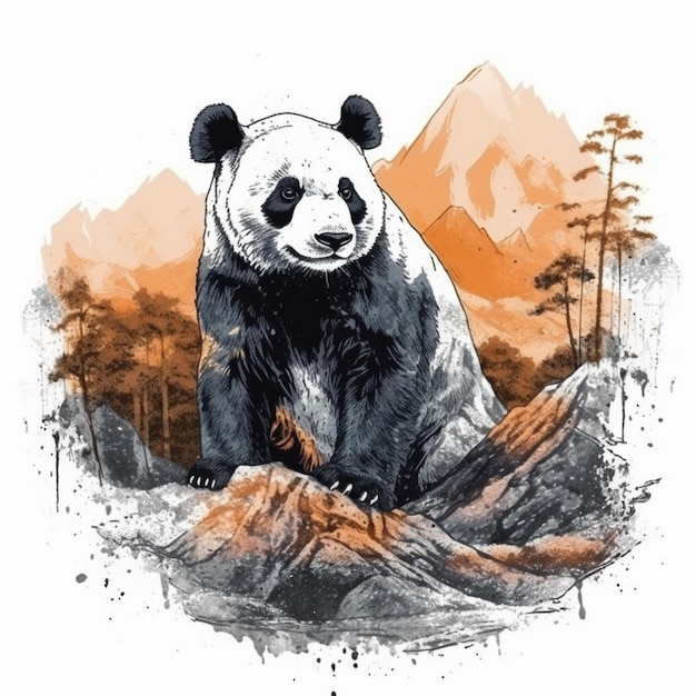 Pintura em aquarela sobre panda fofo