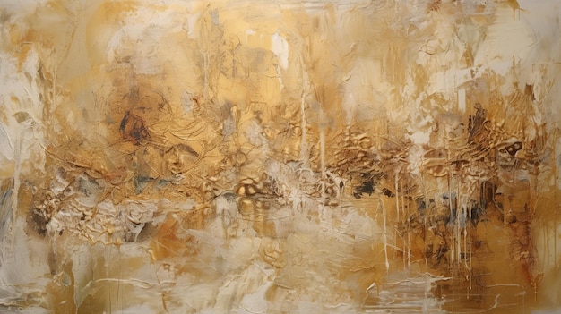 Pintura encáustica beige y oro pintura abstracta con una rica mezcla de tonos dorados y marrones que crea una textura y profundidad visualmente cautivadoras