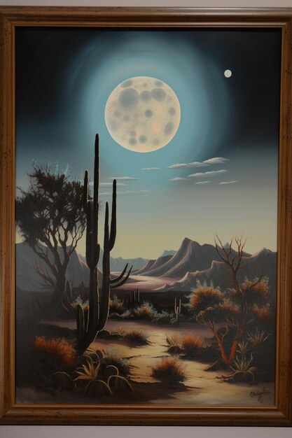 pintura de una escena del desierto con una luna llena en el cielo generativo ai