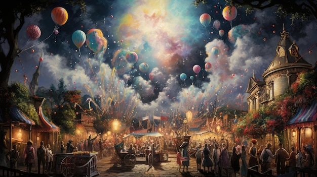 una pintura de una escena del festival.