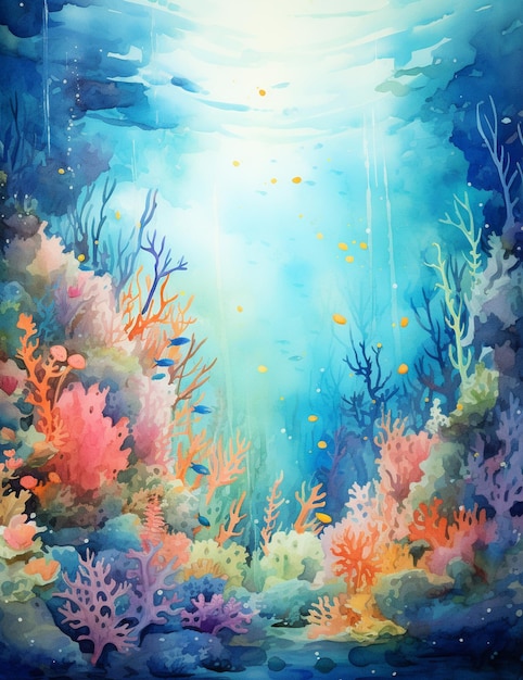 pintura de una escena submarina colorida con corales y peces generativo ai