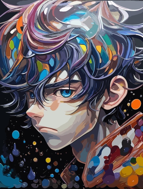 Foto pintura de esmalte acrílico sobre lámina de vidrio anime boy generative ai