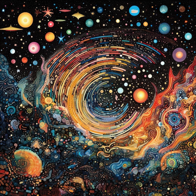 Una pintura de un espacio con un diseño en espiral.