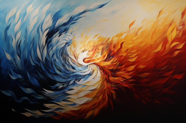 pintura de una espiral de fuego y agua con un fondo negro generativo ai