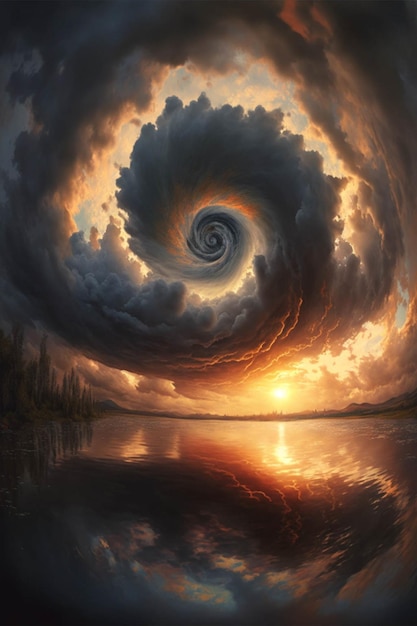 Pintura de una espiral en medio de un lago generativo ai
