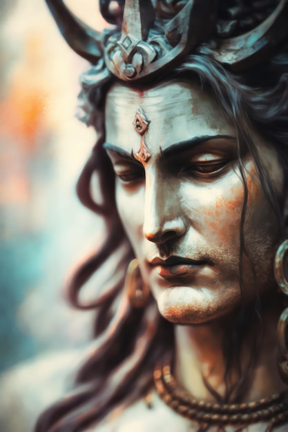 Pintura de la estatua de Lord Shiva Obra de arte generativa de IA