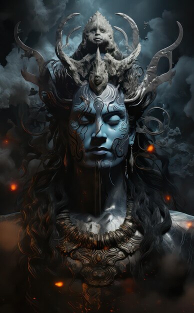 Pintura de la estatua de Lord Shiva Obra de arte generativa de IA