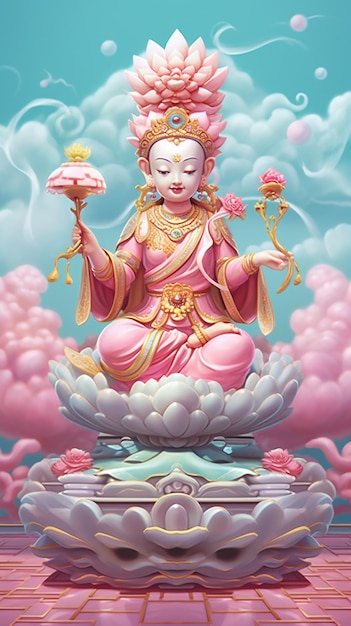 pintura de una estatua de una mujer sentada en una flor de loto generativo ai