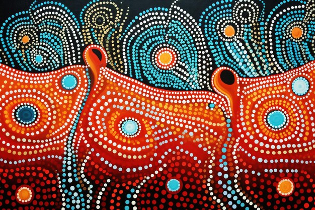 Pintura de estilo aborigen con río y tortuga vida marina vida oceánica Generativo Ai