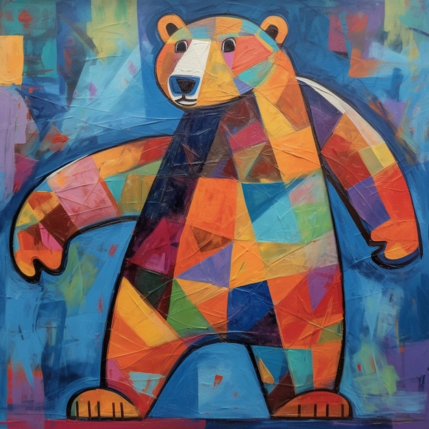 Pintura de estilo cubista de un oso.