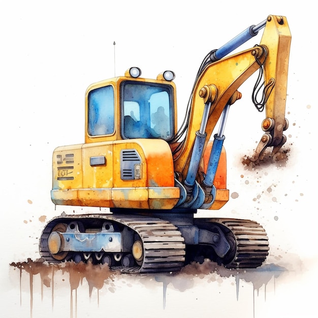 Una pintura de una excavadora amarilla que dice "excavadora" en el costado.