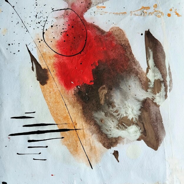 Pintura expresionista abstracta con marrón rojo negro y blanco