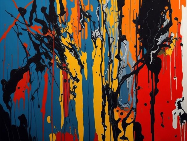 Una pintura expresionista abstracta con pinceladas audaces que gotean pintura y colores vibrantes re