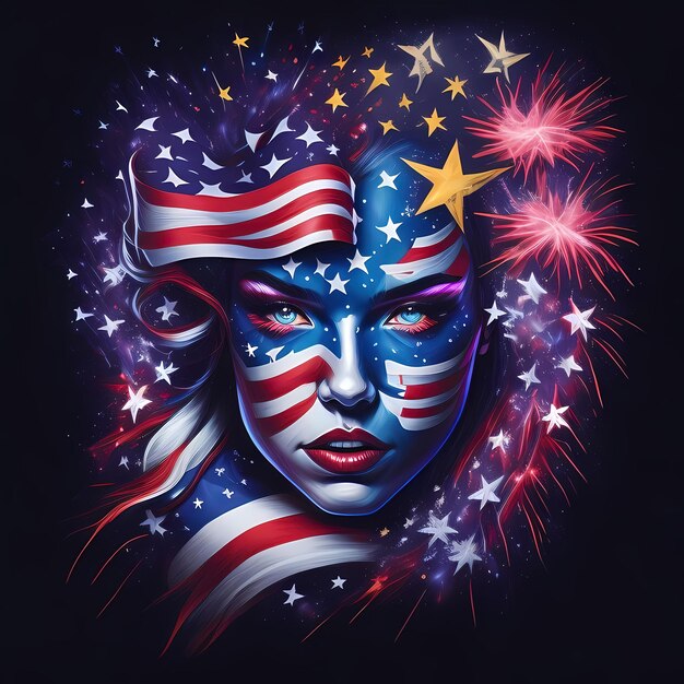 Foto pintura facial con bandera estadounidense día de la independencia