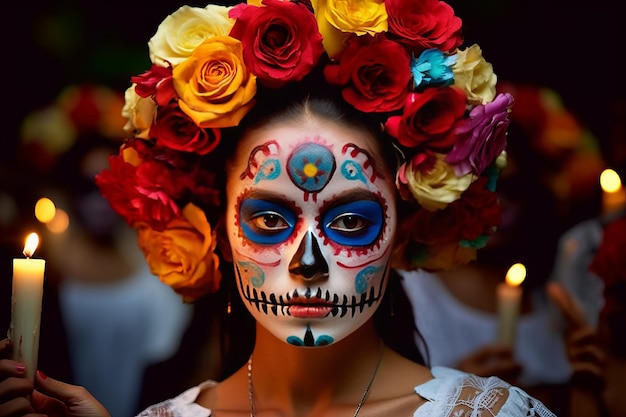 Pintura facial multicolor celebra Día de Muertos en Viva México A Cultural