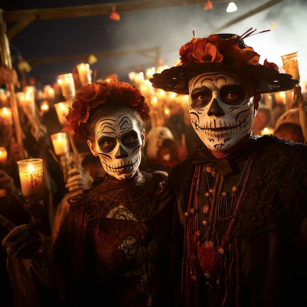 Pintura facial multicolorida celebra o Dia dos Mortos no Viva México A Cultural