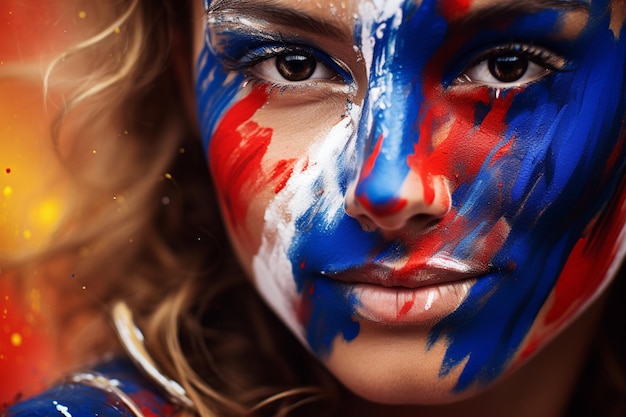 Pintura facial vibrante que celebra la selección nacional de Francia