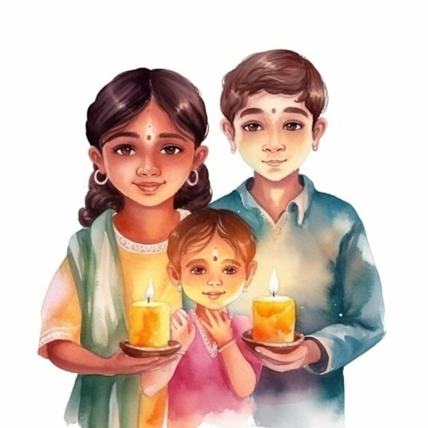 una pintura de una familia sosteniendo velas en sus manos