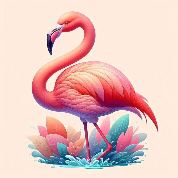 una pintura de un flamingo con un flamengo rosado en la parte inferior