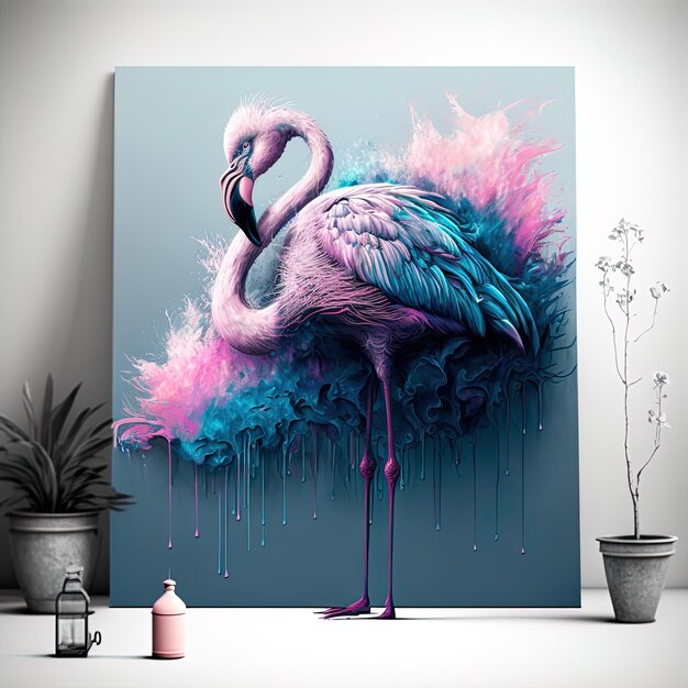 Foto una pintura de un flamingo con un flamengo rosado en él