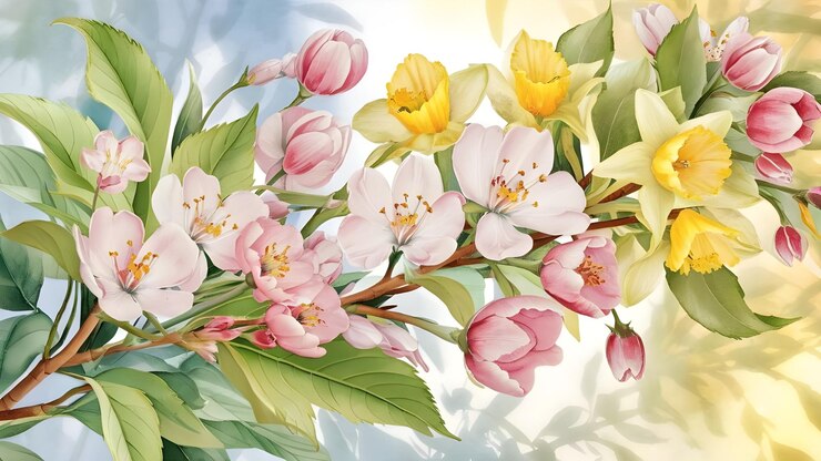 una pintura de una flor de la colección de flores de primavera