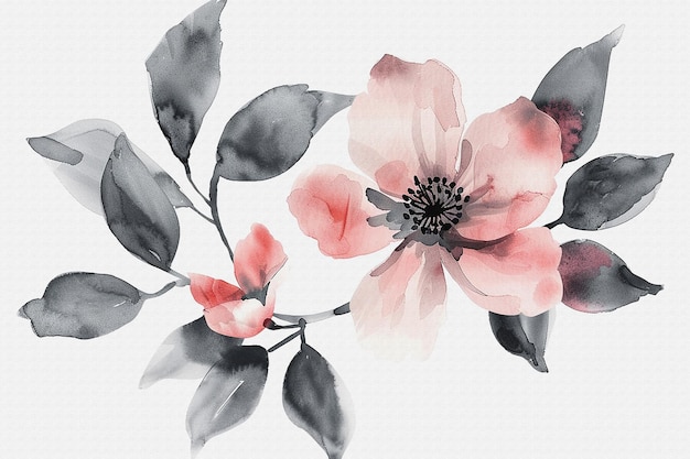 una pintura de una flor con una flor rosa
