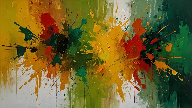 una pintura de una flor con un fondo amarillo y verde