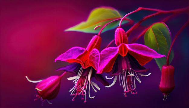 Una pintura de una flor fucsia sobre un fondo morado IA generativa