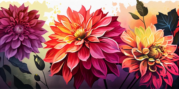 Una pintura de una flor con la palabra dahlia en ella