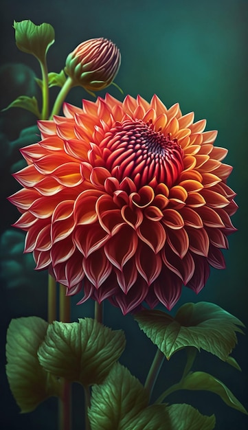 Una pintura de una flor con la palabra dahlia en ella