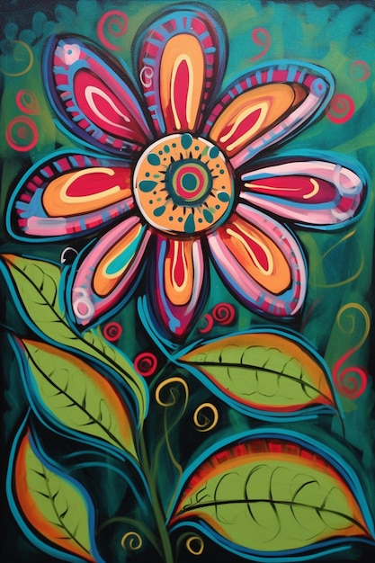 Una pintura de una flor con la palabra "en ella"