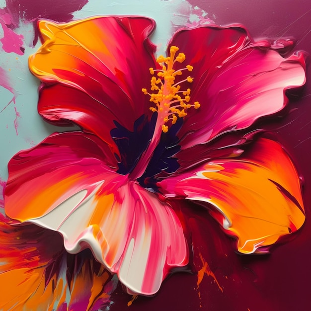 Una pintura de una flor que es roja y amarilla.