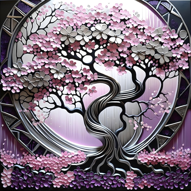 Pintura floral de flores de cerejeira de árvore abstrata