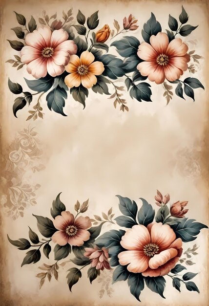 Pintura floral em papel vintage